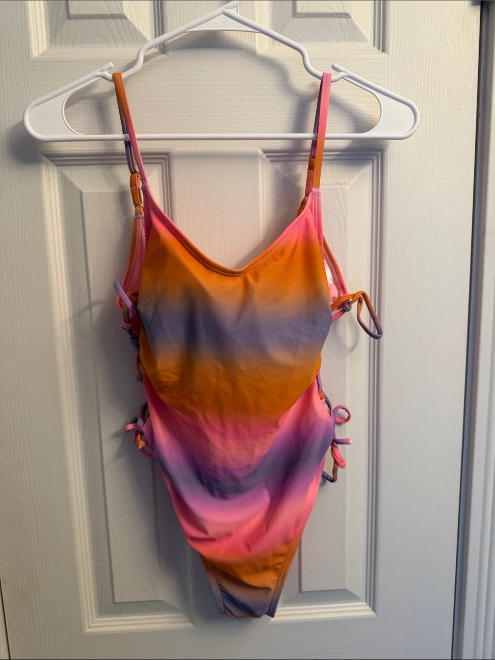 Gradient Tie-Side One-Piece Swimsuit - Pink Orange Purple